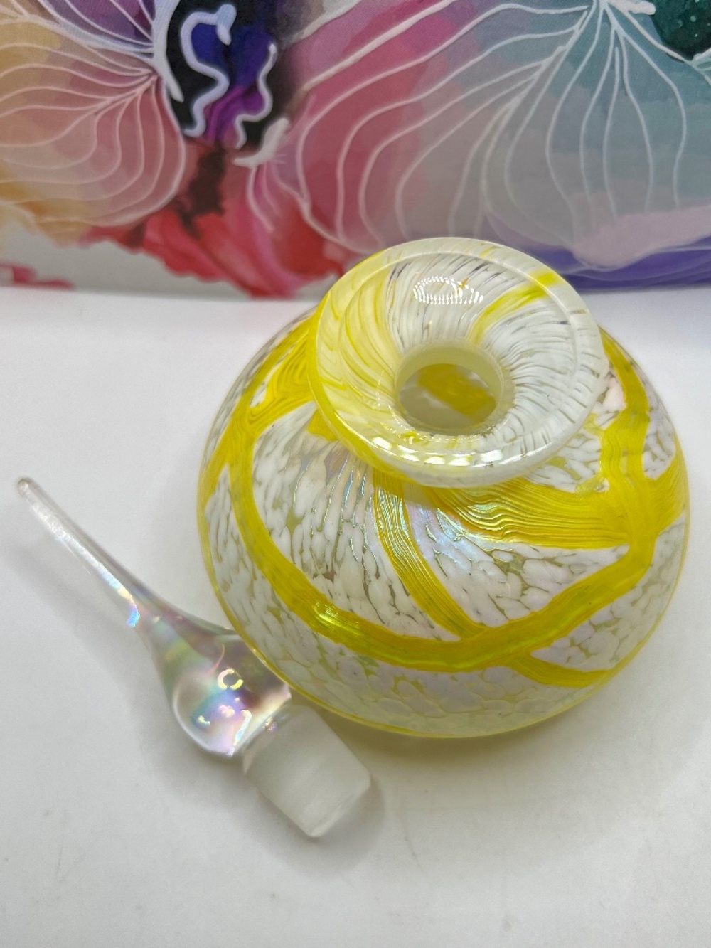 Painted Art Glass Crystal Perfume Bottle - Picture 3 of 6